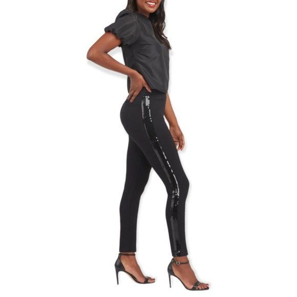 Spanx Perfect Black Pant with Sequin Tuxedo stripe - Picture 2 of 9